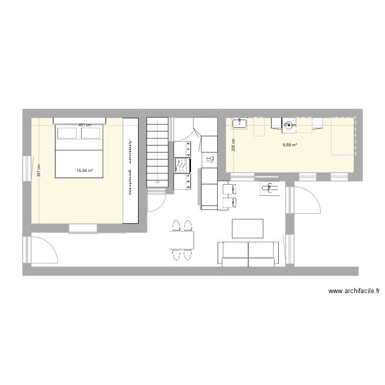 Maison bis. Plan de 2 pièces et 26 m2