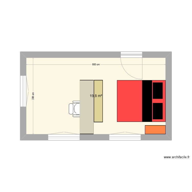 Chambre-Salon. Plan de 1 pièce et 20 m2