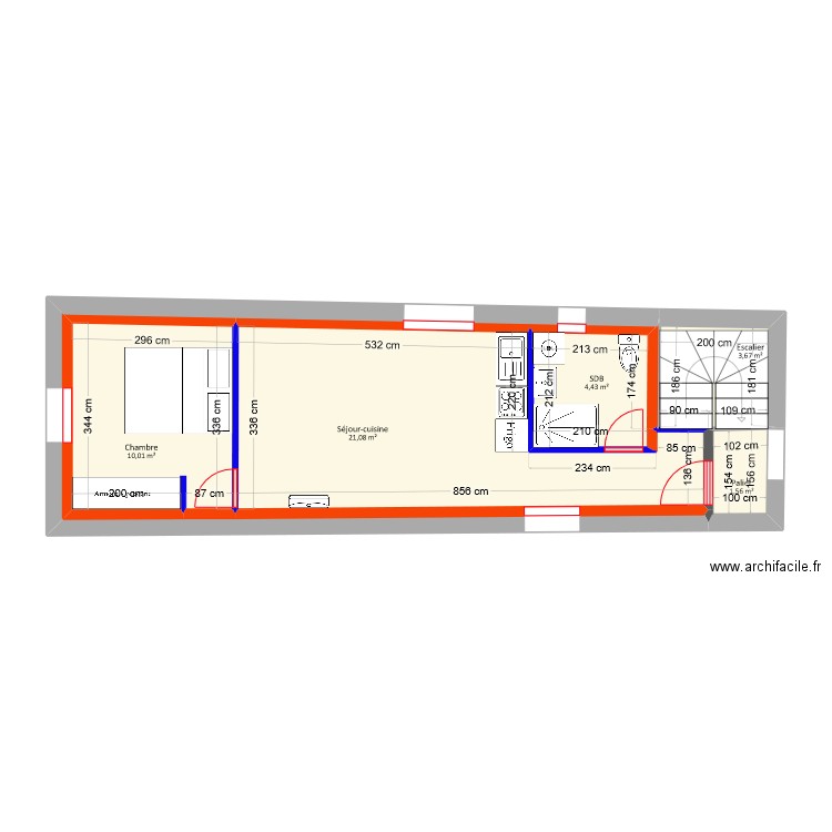 Lopez - Projet Appt étage droite. Plan de 6 pièces et 41 m2