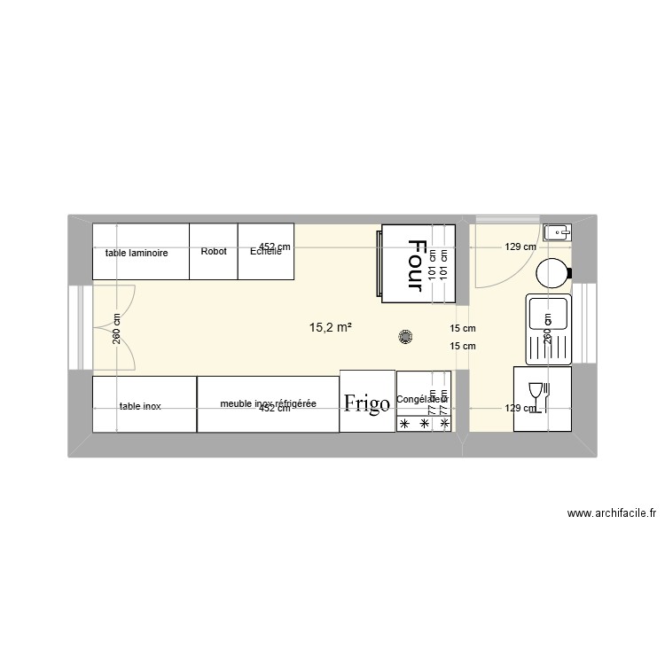 demarrage plan labo patisserie. Plan de 1 pièce et 15 m2