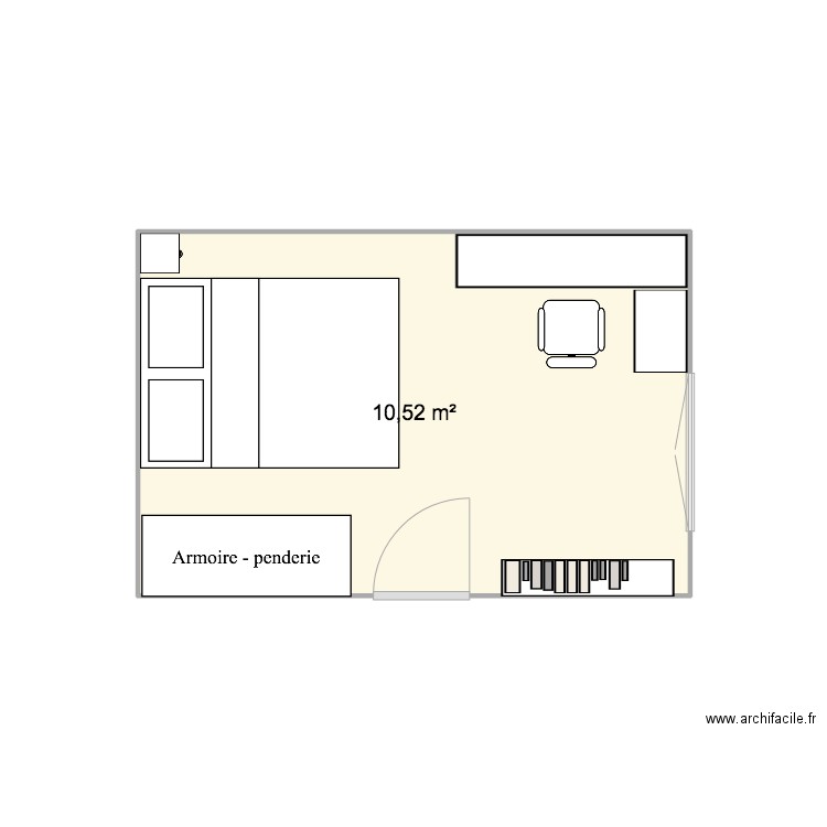 Chambre TOM 1. Plan de 1 pièce et 11 m2