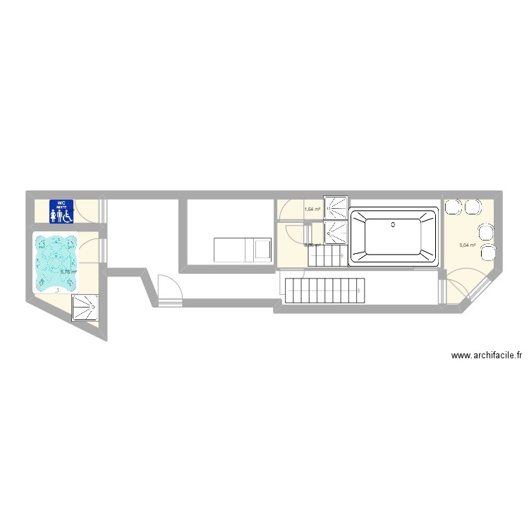 kine. Plan de 5 pièces et 18 m2