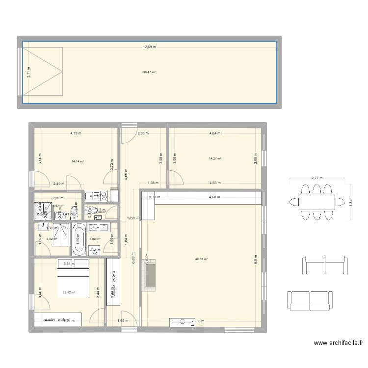 Pessac-1b. Plan de 10 pièces et 149 m2