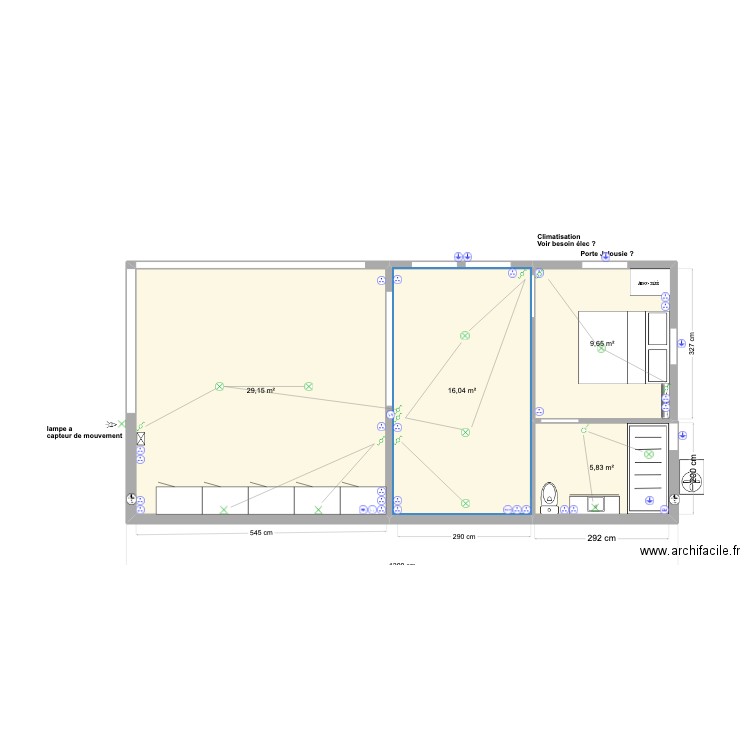 Atelier interieur Pétra ELEC. Plan de 4 pièces et 61 m2