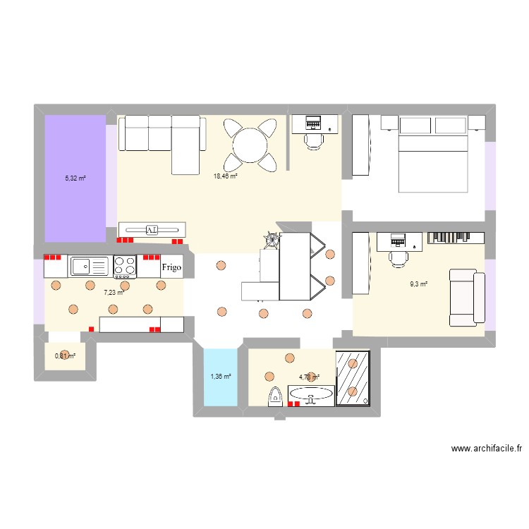 Plan aménagé 4.5. Plan de 7 pièces et 47 m2