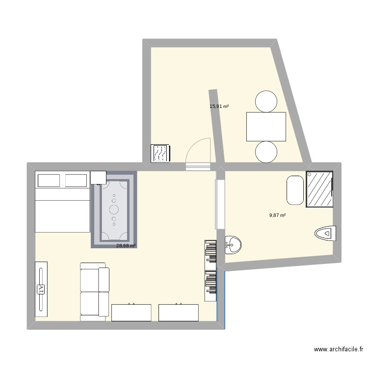 apart. Plan de 3 pièces et 54 m2