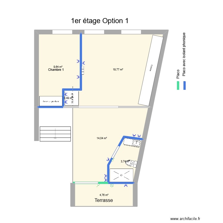 Bruno 1er etage Option 1. Plan de 6 pièces et 52 m2