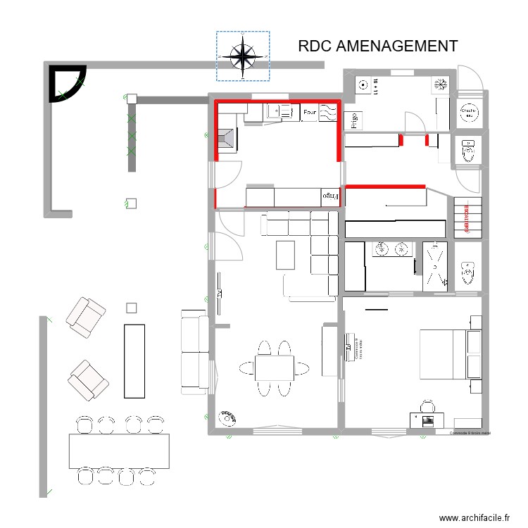 RdC AMENAGEMENT grande cuisine AIDA . Plan de 3 pièces et 53 m2