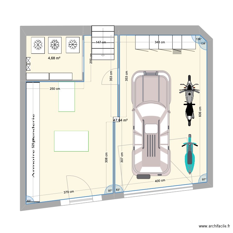 sous sol V2. Plan de 2 pièces et 52 m2