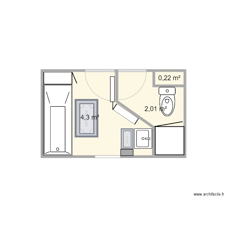 Projet SDB. Plan de 3 pièces et 7 m2