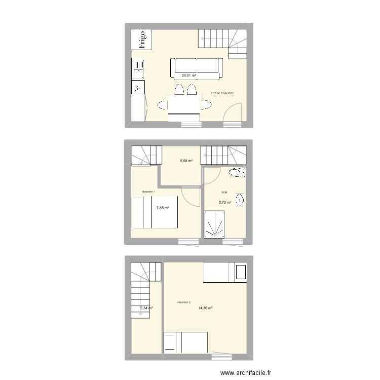 vilaret . Plan de 6 pièces et 59 m2