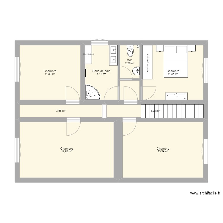 saint pierre . Plan de 9 pièces et 74 m2