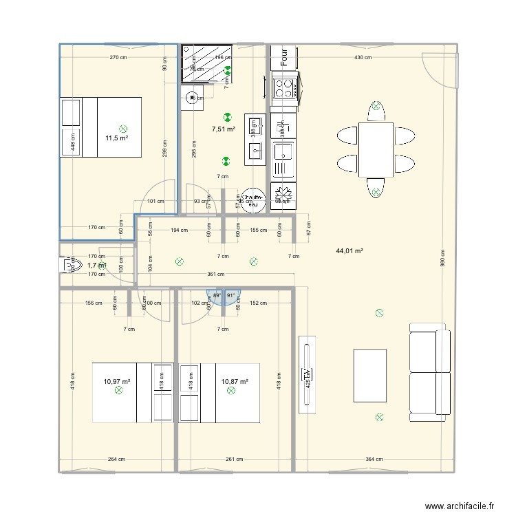 gourbi 1989. Plan de 6 pièces et 87 m2