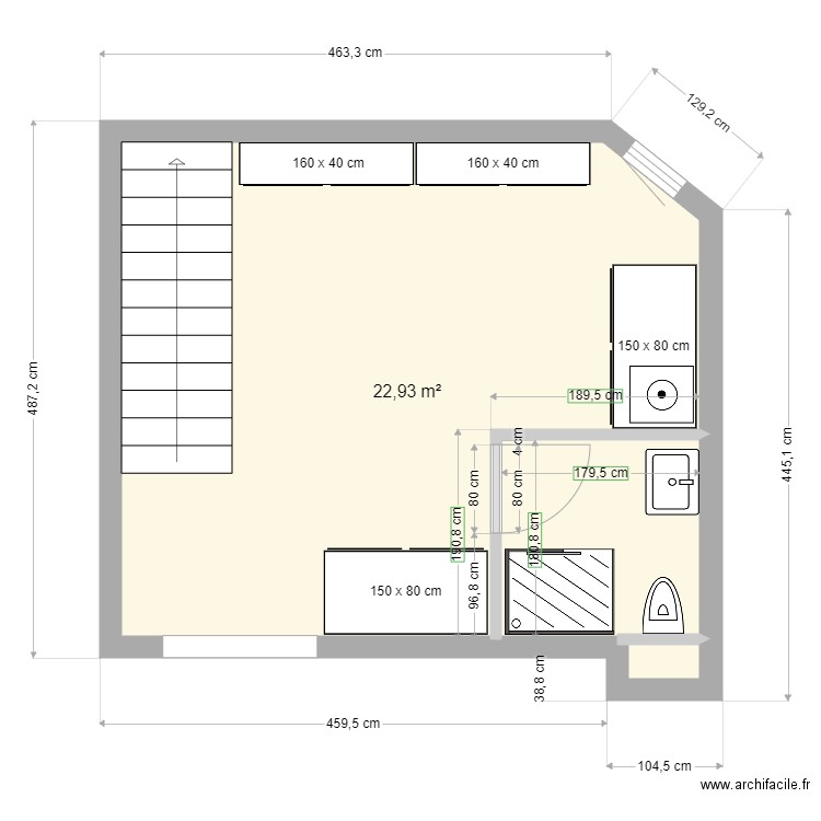 1 er sous sol 2. Plan de 1 pièce et 23 m2