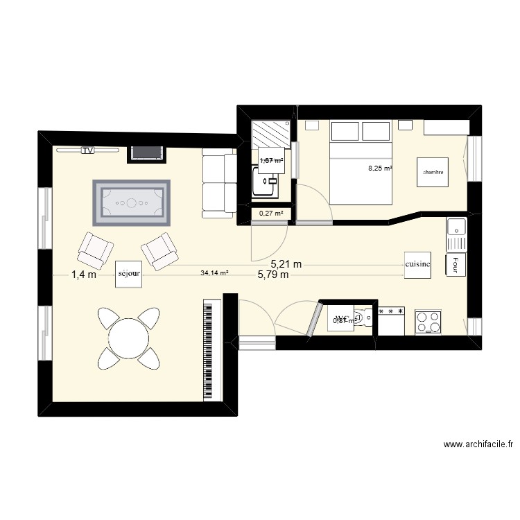 Archi 1. Plan de 5 pièces et 45 m2