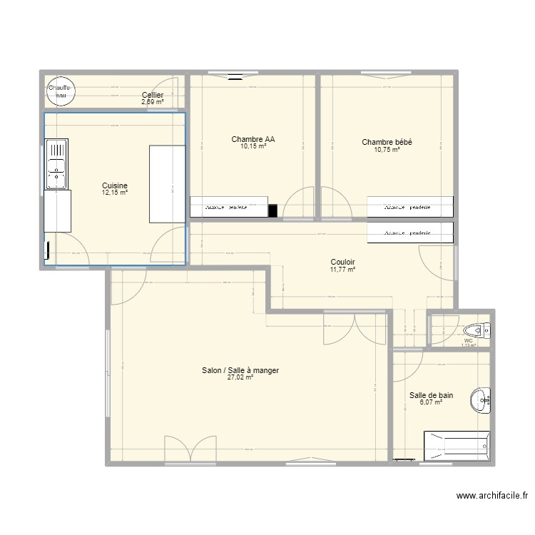 Appart. Plan de 8 pièces et 82 m2