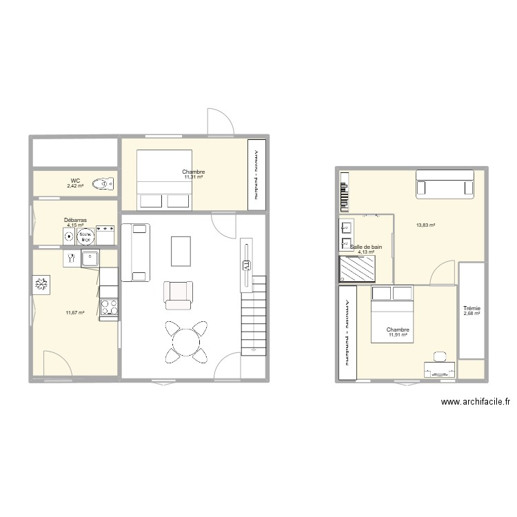 lindry. Plan de 8 pièces et 62 m2