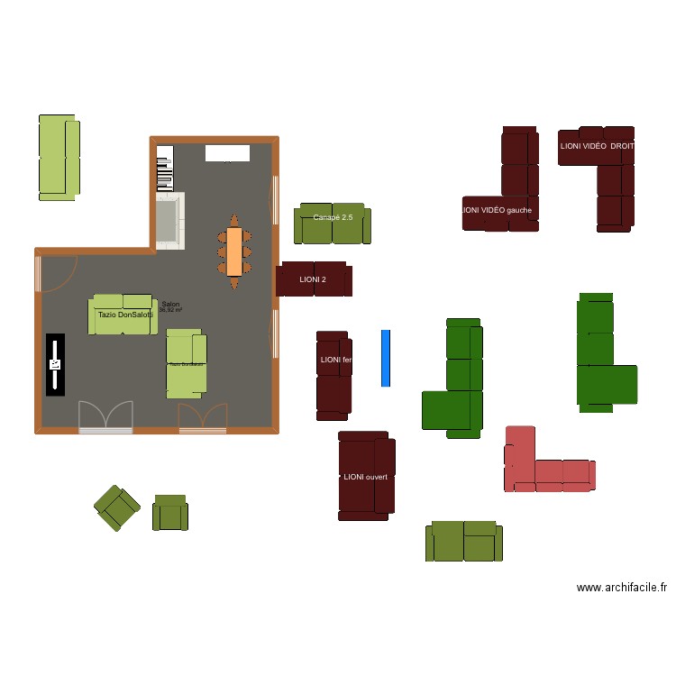 Salon_v1. Plan de 1 pièce et 37 m2