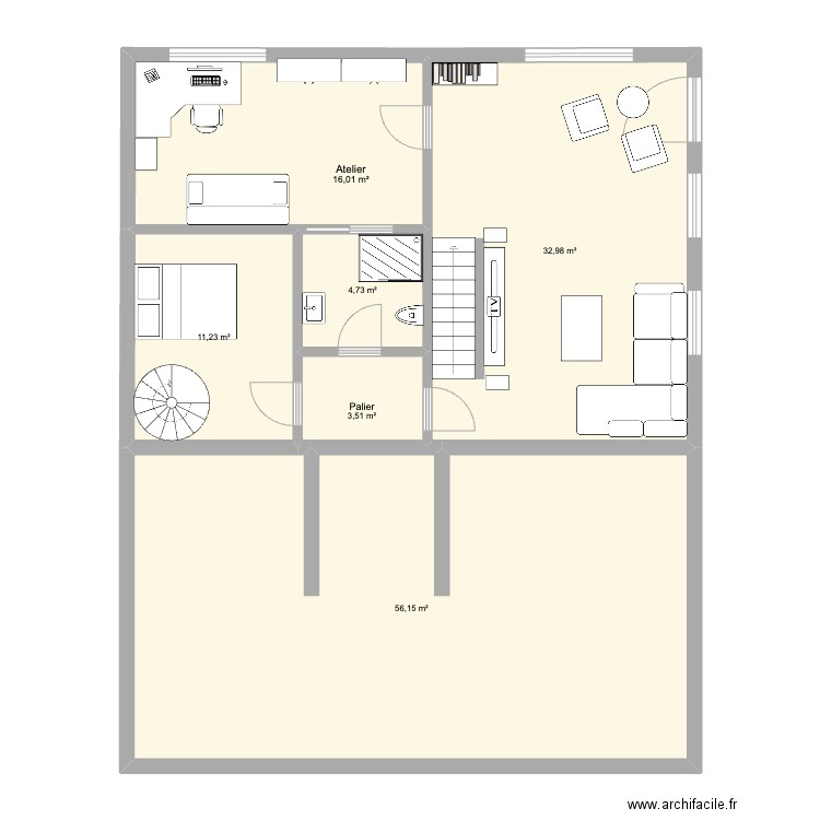 1er étage. Plan de 6 pièces et 125 m2