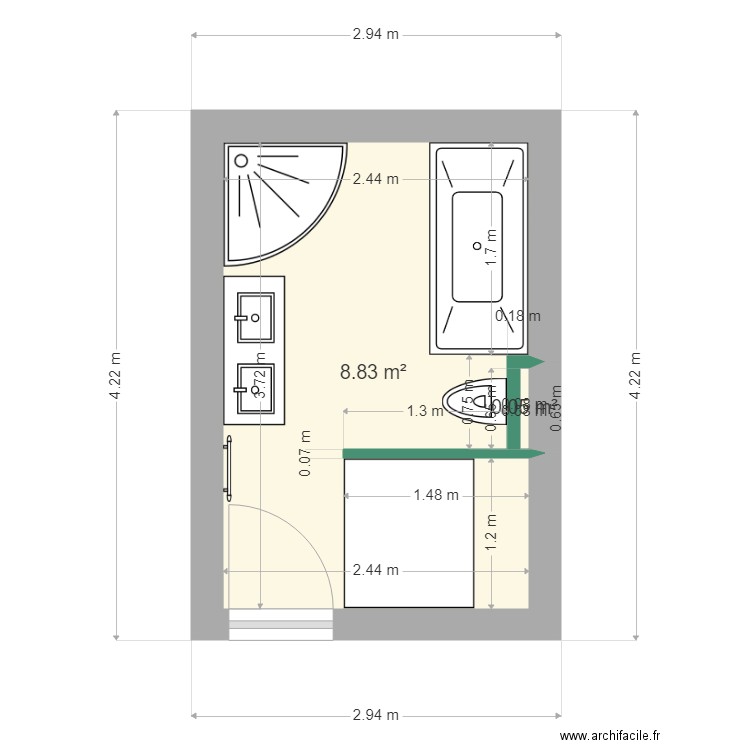 abbaye 2. Plan de 2 pièces et 9 m2