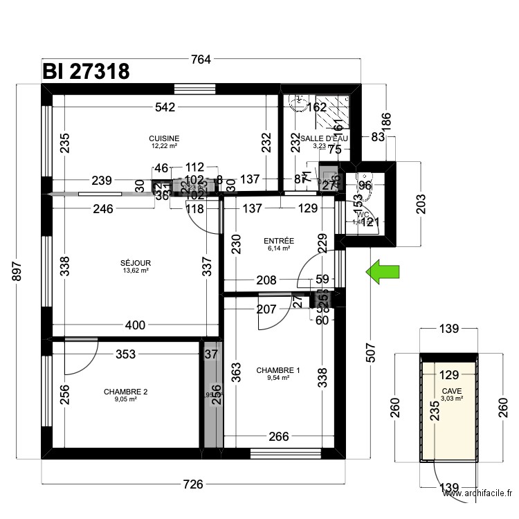 BI 27318. Plan de 12 pièces et 60 m2