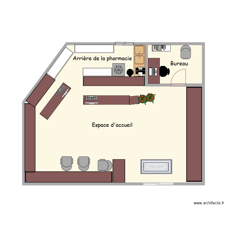 pharmacie. Plan de 2 pièces et 41 m2