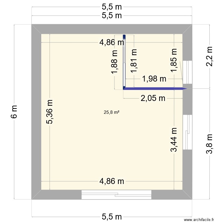 dependance. Plan de 1 pièce et 26 m2