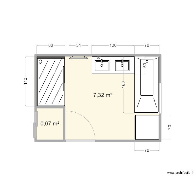 Salle de bain rénovée 2. Plan de 2 pièces et 8 m2