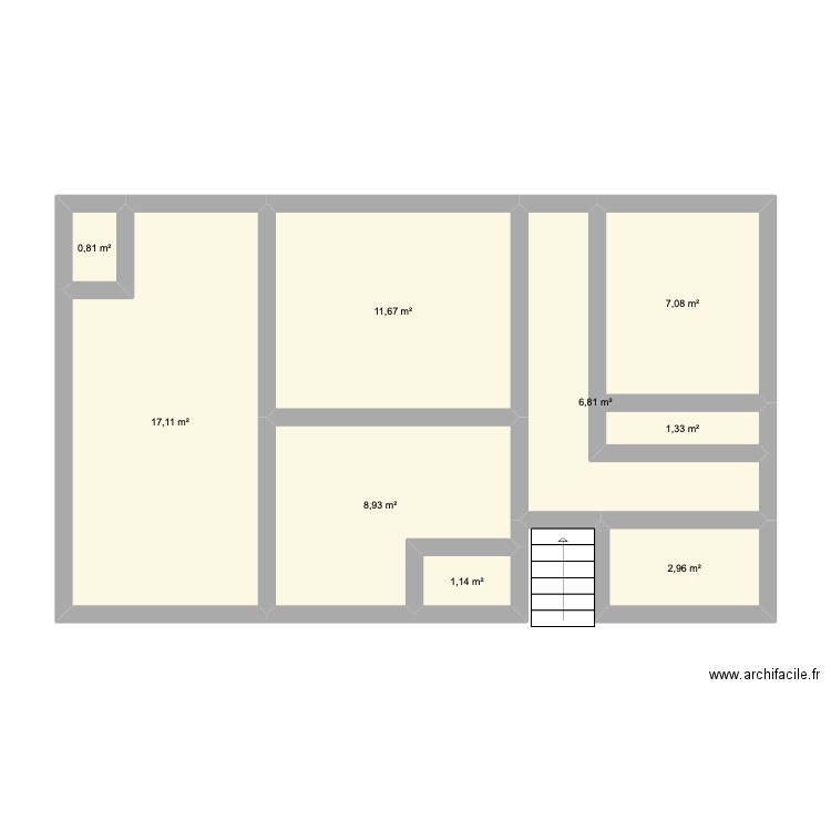 maison chantier. Plan de 9 pièces et 58 m2