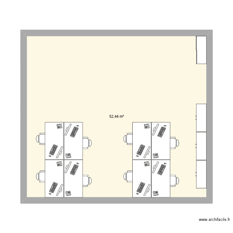 Version 1 2*4. Plan de 1 pièce et 52 m2