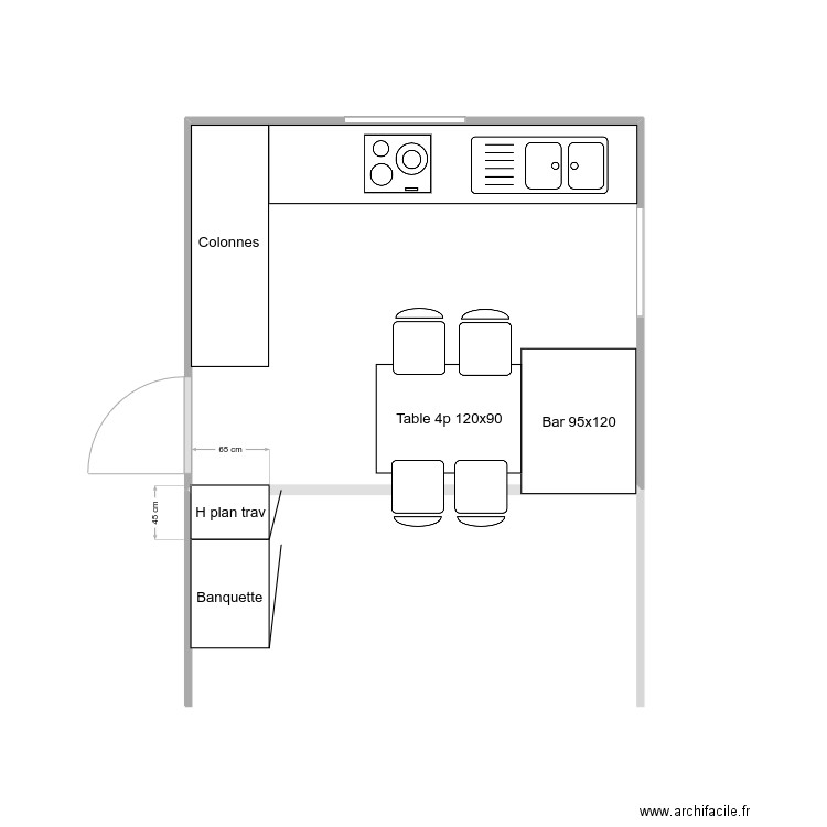 Plan cuisine v1. Plan de 1 pièce et 11 m2