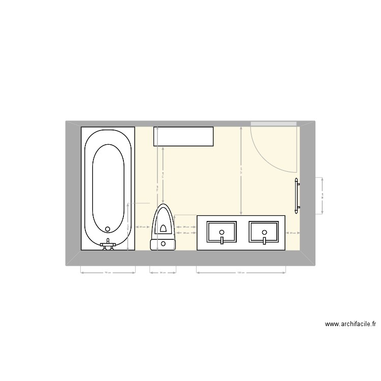 SdB. Plan de 1 pièce et 5 m2