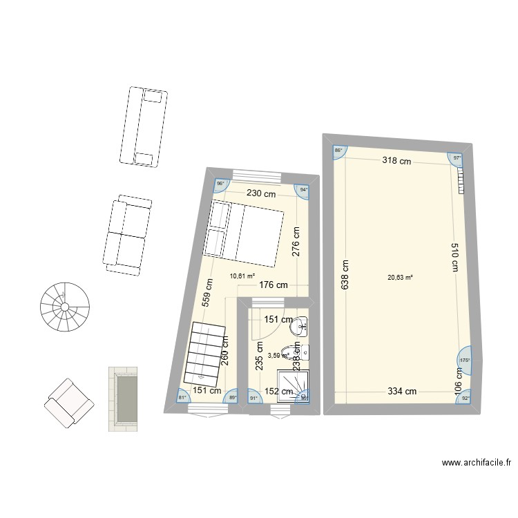 CONVENTORDCBIS. Plan de 3 pièces et 35 m2