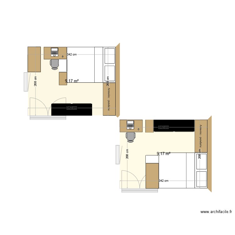 Chambre 2024. Plan de 2 pièces et 18 m2