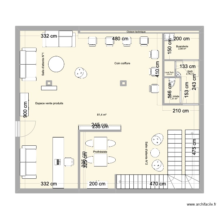 Head of Spa RDC V2. Plan de 8 pièces et 90 m2