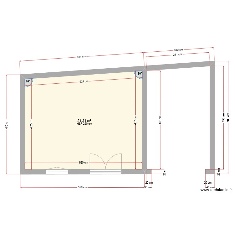 Abri de jardin V2. Plan de 1 pièce et 22 m2