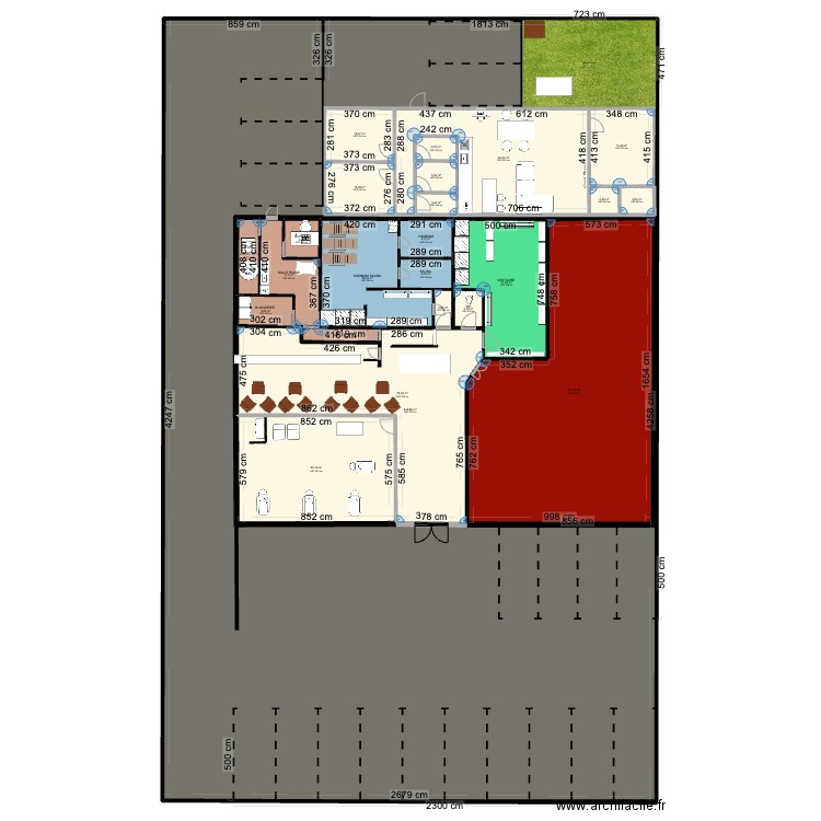 PLAN COMPLEXE 1141m2. Plan de 24 pièces et 1601 m2