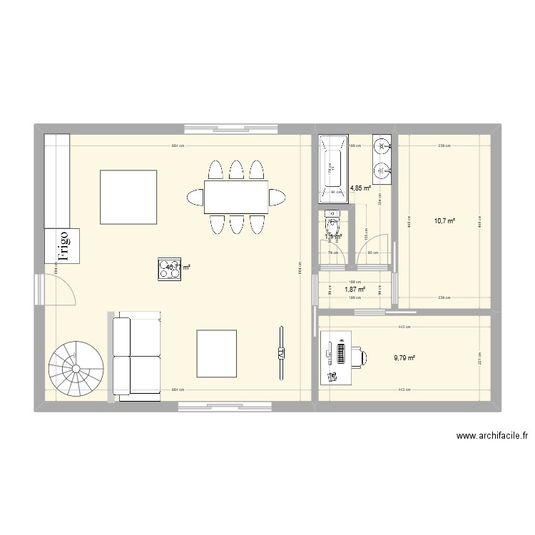 bois. Plan de 6 pièces et 75 m2