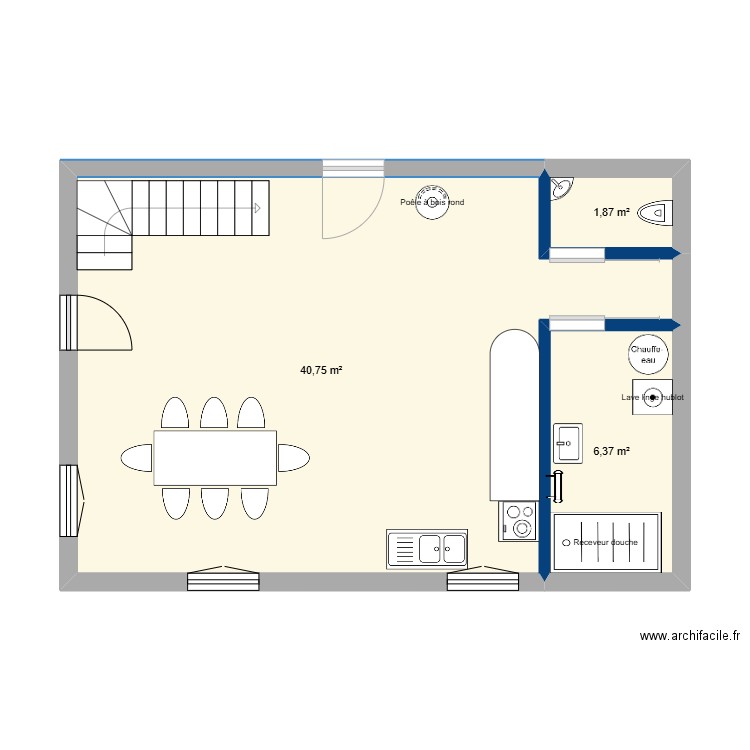 Coderon RDC. Plan de 3 pièces et 49 m2