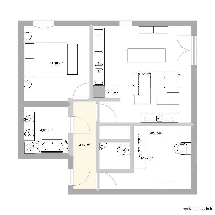 Appt Elisa. Plan de 5 pièces et 54 m2