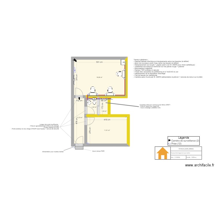 Annexe poste plateau. Plan de 5 pièces et 40 m2