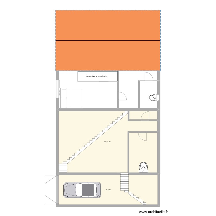 archi. Plan de 2 pièces et 88 m2