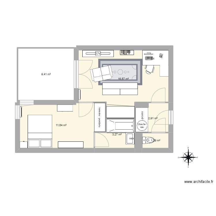 Plan1. Plan de 8 pièces et 46 m2