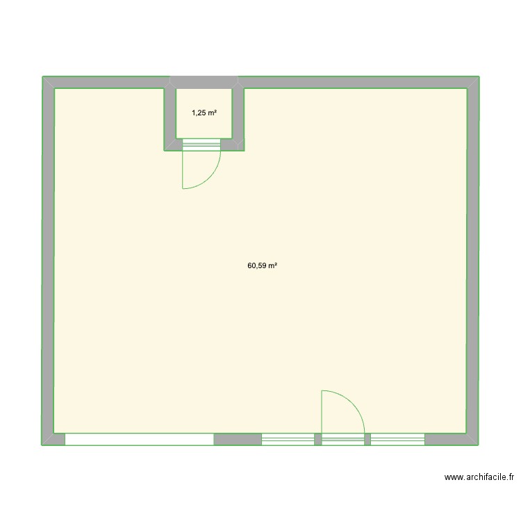 STUDIO. Plan de 2 pièces et 62 m2