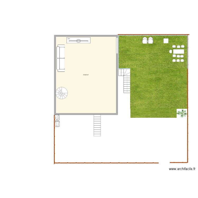 mariage. Plan de 1 pièce et 64 m2