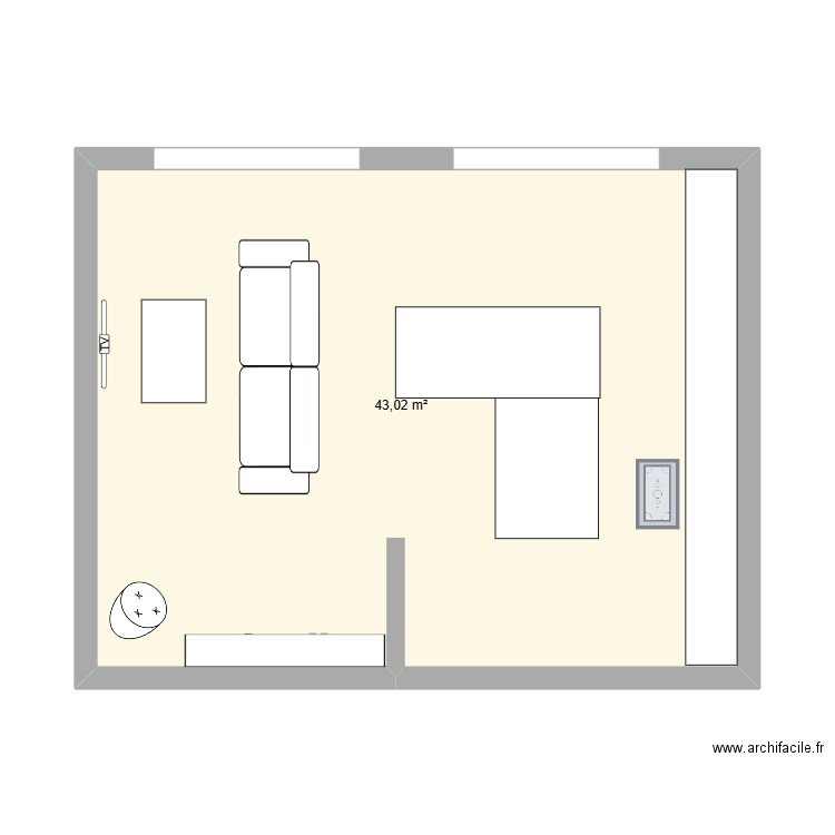 Florée. Plan de 1 pièce et 43 m2