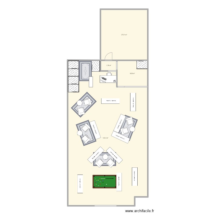 magasin. Plan de 4 pièces et 161 m2