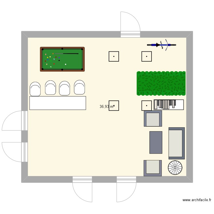 salle de pause. Plan de 1 pièce et 37 m2