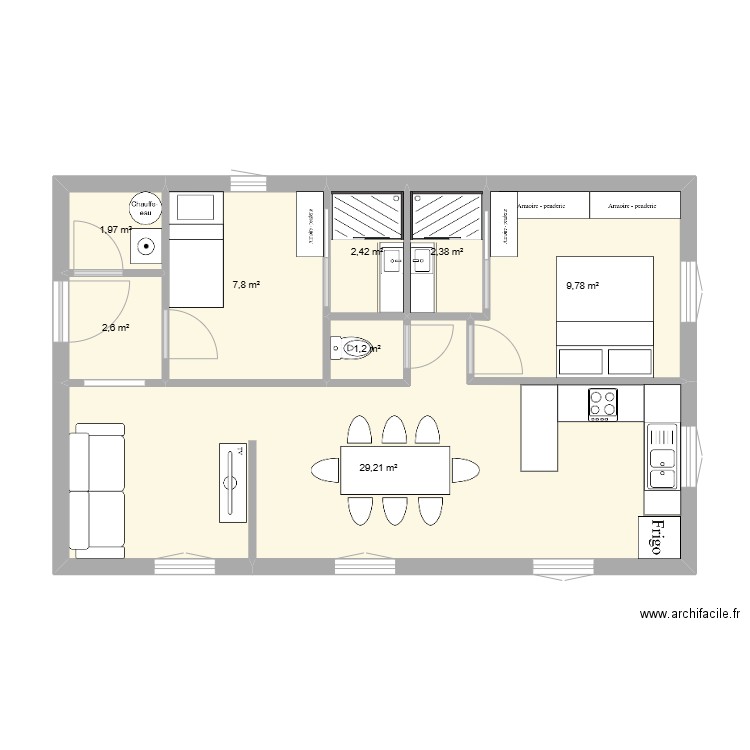 maison. Plan de 8 pièces et 57 m2