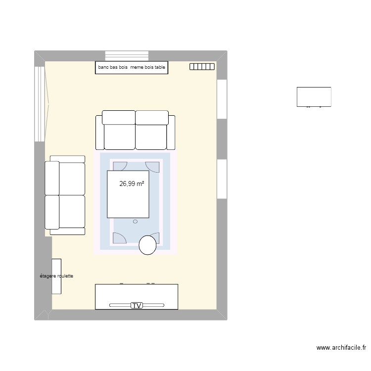 salon. Plan de 1 pièce et 27 m2